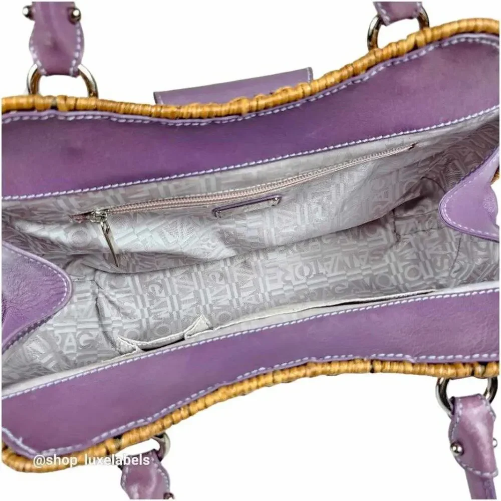 Salvatore Ferragamo Vintage Wicker & Purple Leather Gancini Top Handle Bag RARE - Picture 8 of 15